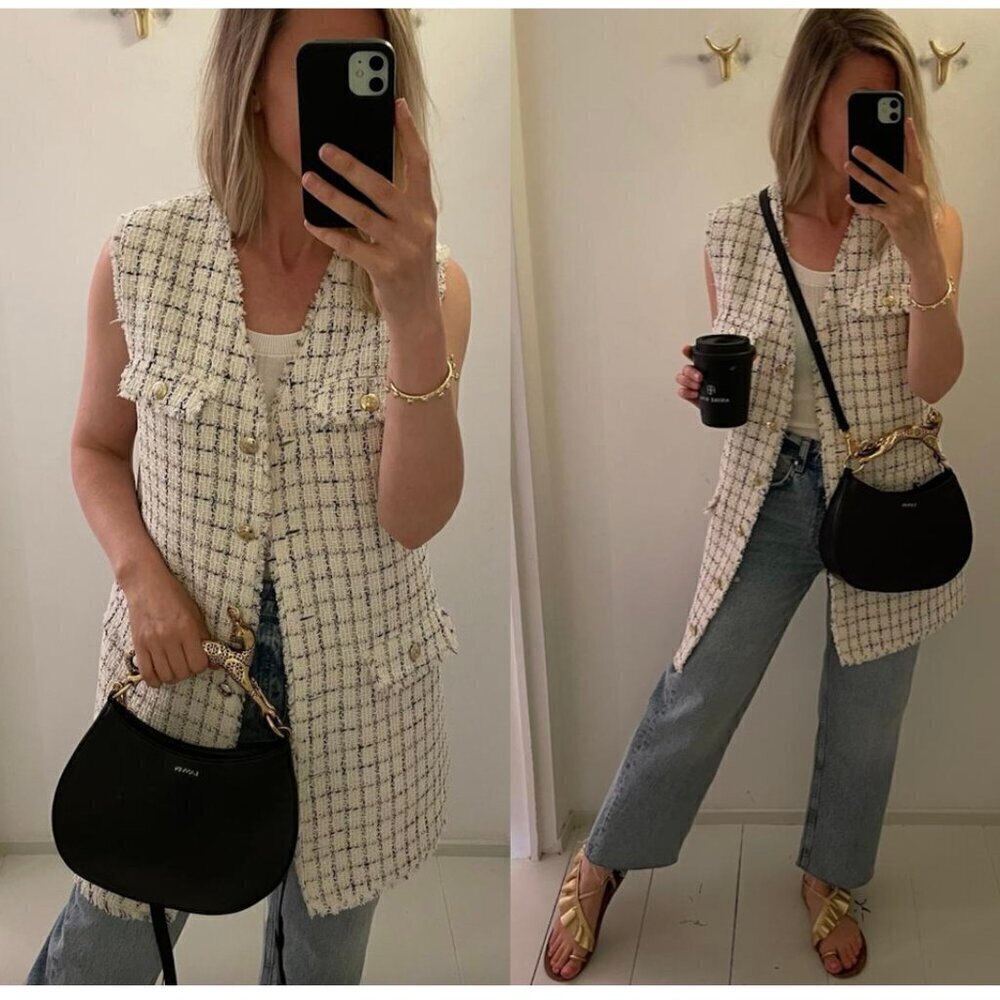 ANINE BING Janet Tweed Dress in White Plaid Size Medium NWT - Picture 12 of 15